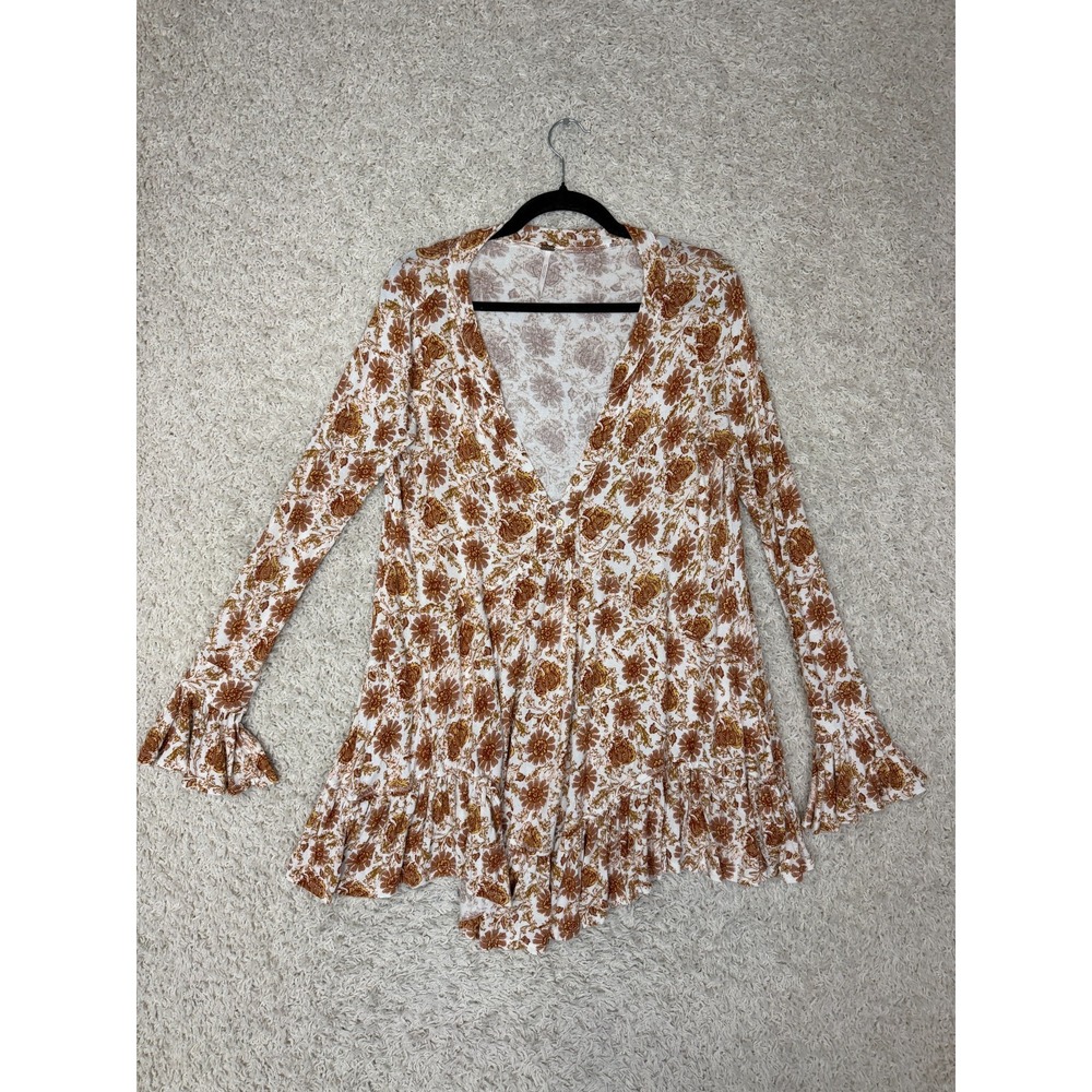 Free People Olivia Jersey Knit Tunic Top Dress Womens XS Floral Boho Festival